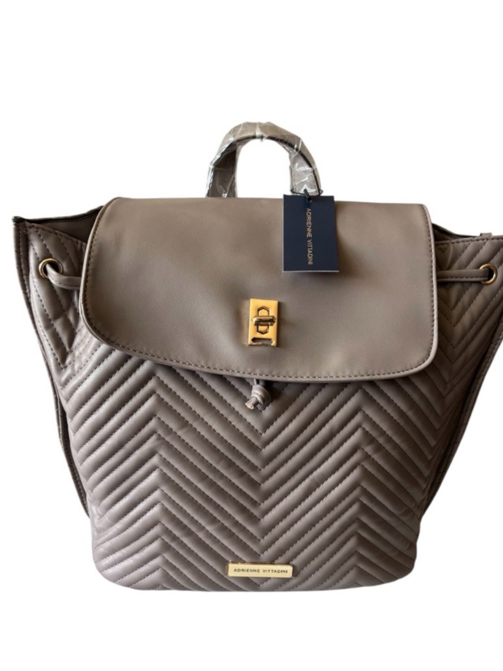 NWT Adrienne Vittadini Taupe Quilted Backpack Tote.